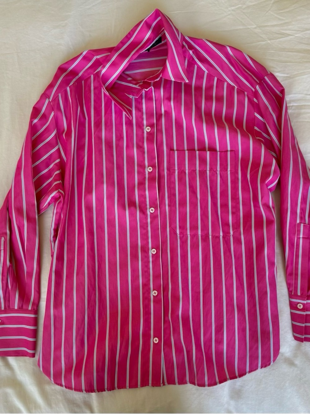 Zara Hot Pink & White Striped Button-Down Shirt